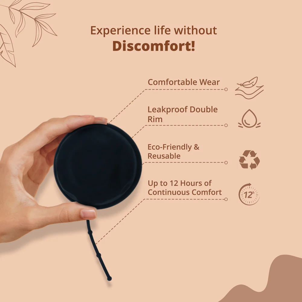 bbold Reusable Menstrual Disc for Women | 100% Medical Grade Silicone | Ultimate Comfort - Soft No Leakage | Protection for Up to 12 Hours - Colour - Black - With Stem - Small